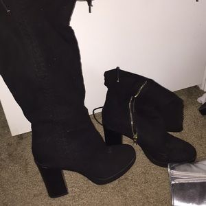 Knee High Black Chunky Heel Boots